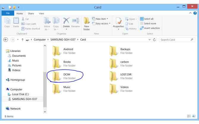 on the sd card files in DCIM folder