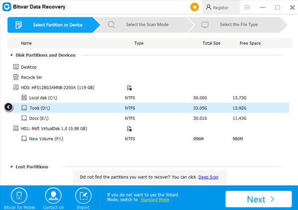 select a partition