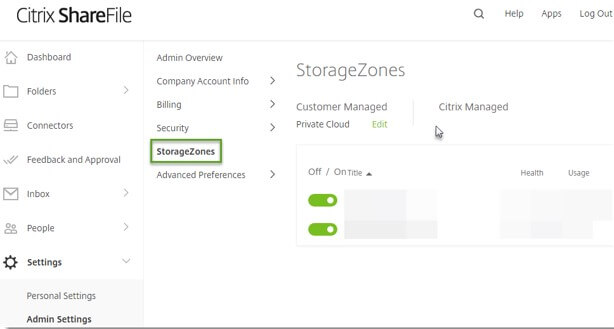 select Storage Zones in ShareFile