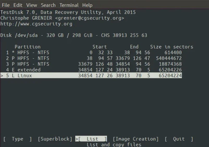 select the drive partition