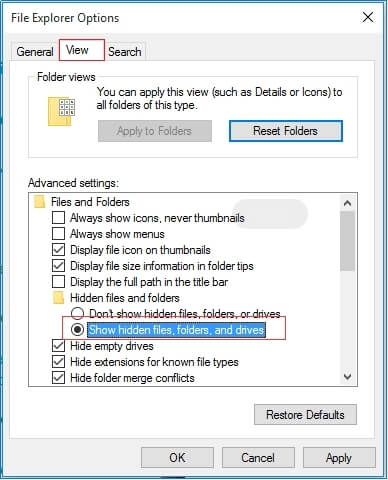 select the hidden files option