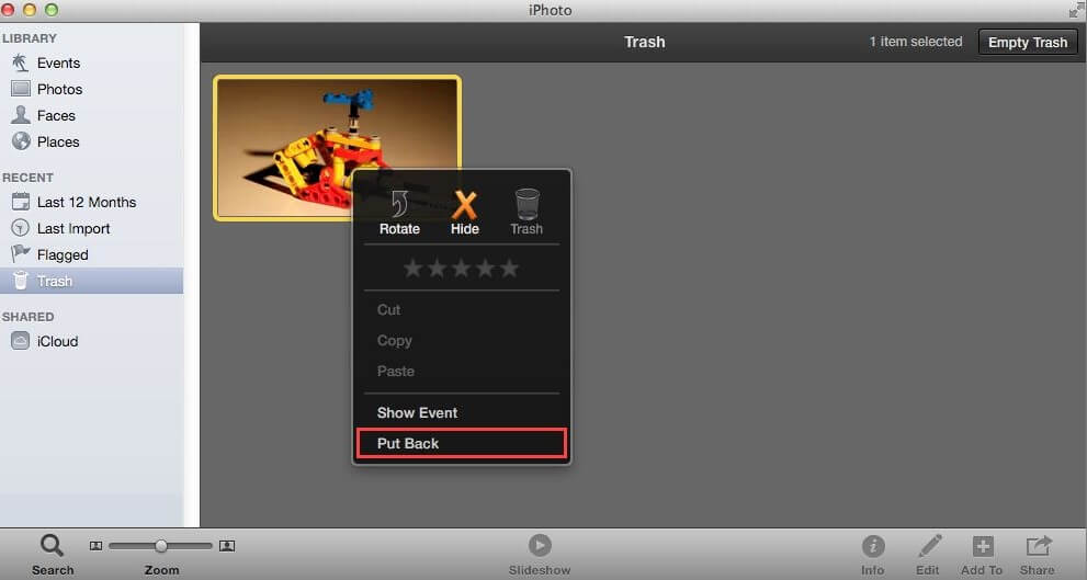 select the put back option in iPhoto