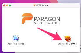 select the uninstall ntfs for mac option