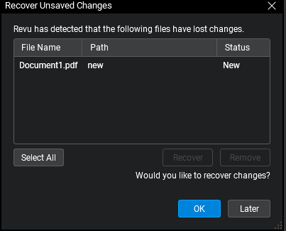 select the unsaved bluebeam files