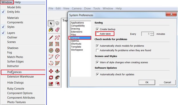 sketchup select the auto save option