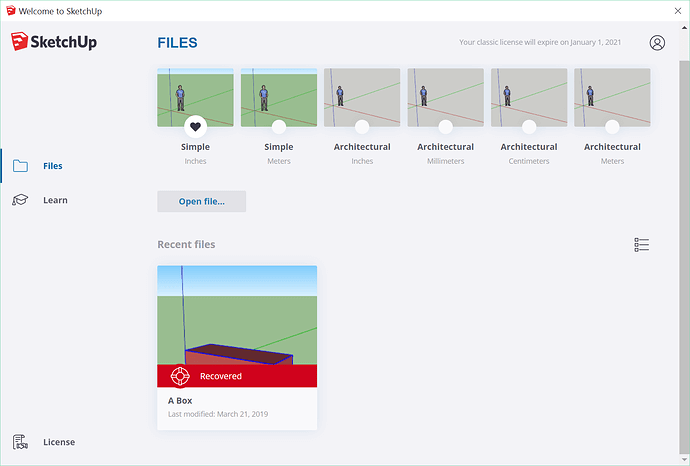 SketchUp select the file option