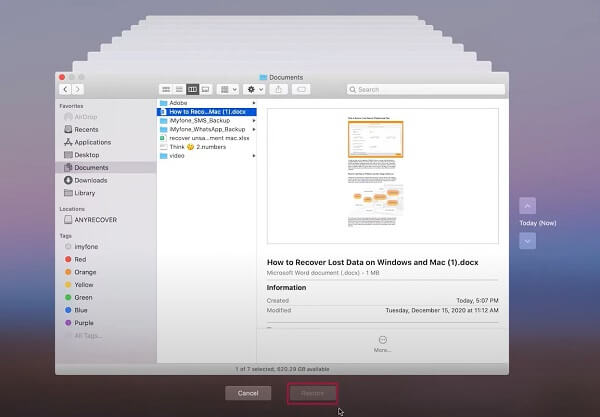 Time Machine to recover unsaved Word document on Mac