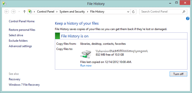 turn on the file history option to recover files
