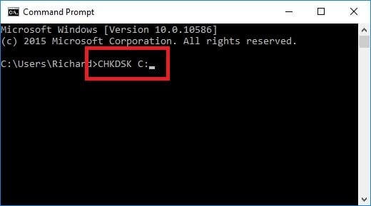 type the chkdsk command