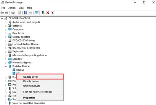 update driver in device manager