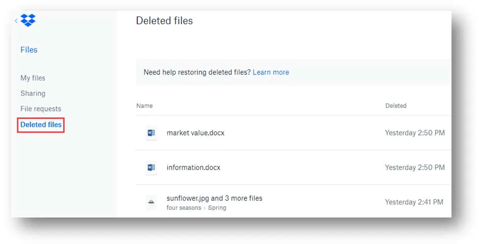 use the deleted files folder