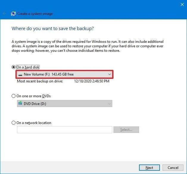 windows backup and restore select drive