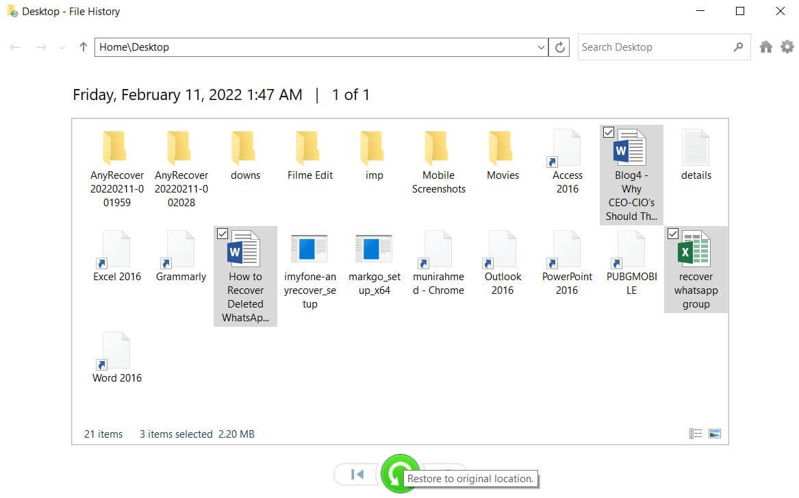 windows desktop file history