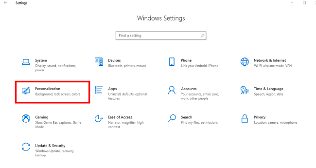 Windows setting personalization