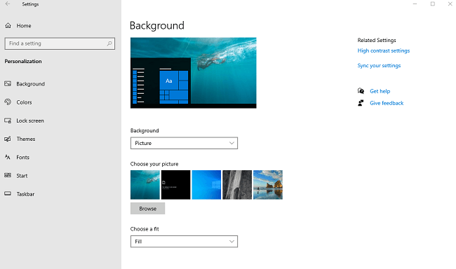 Windows setting personalization background