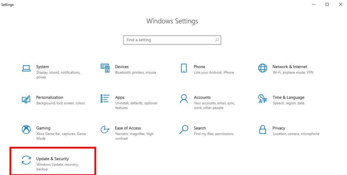 windows settings update and security