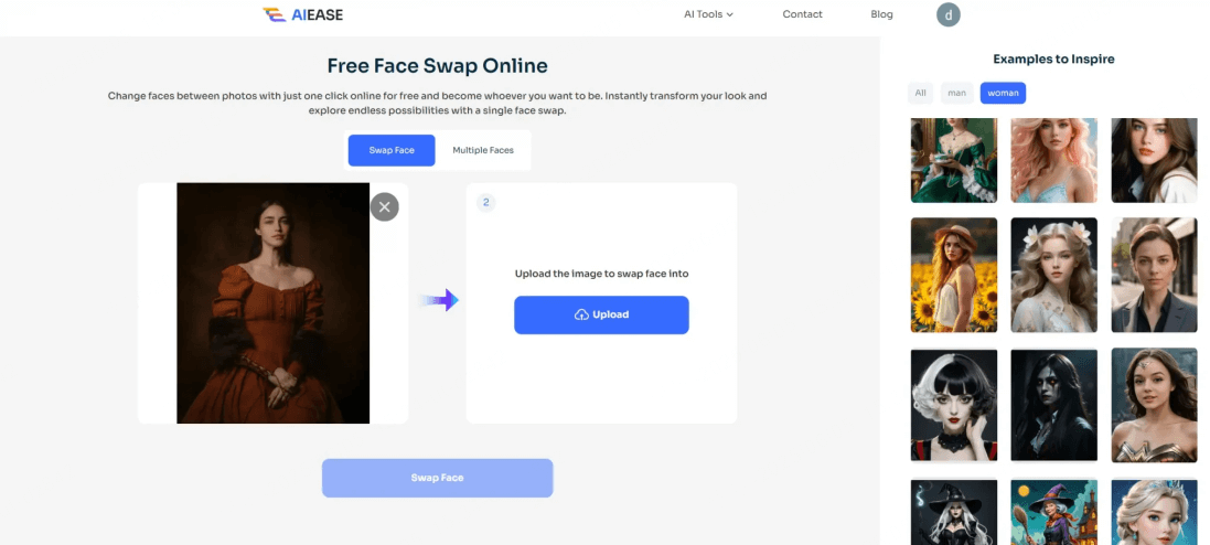 upload image on ai ease face swapper