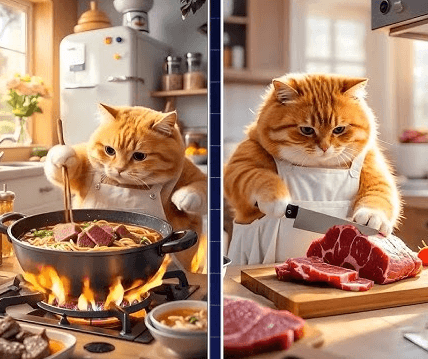 Cat Cooking AI Video