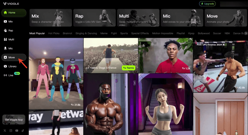click nove on viggle ai