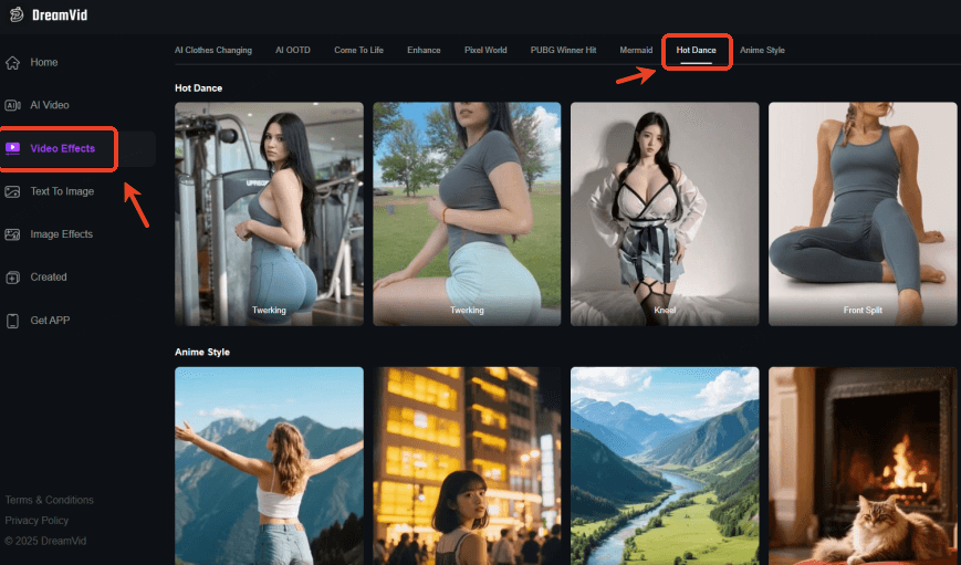 choose dance video on dreamvid