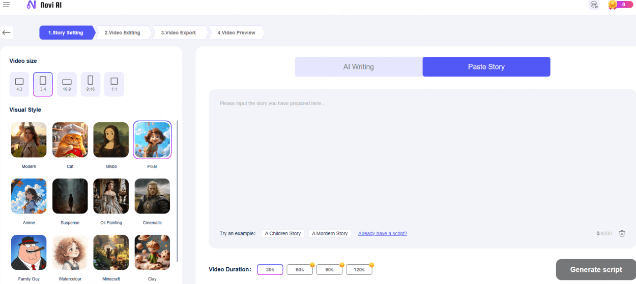 enter text on novi ai