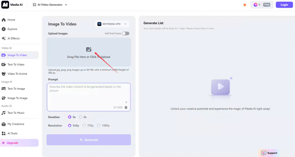 enter text on media.io to create subject 3