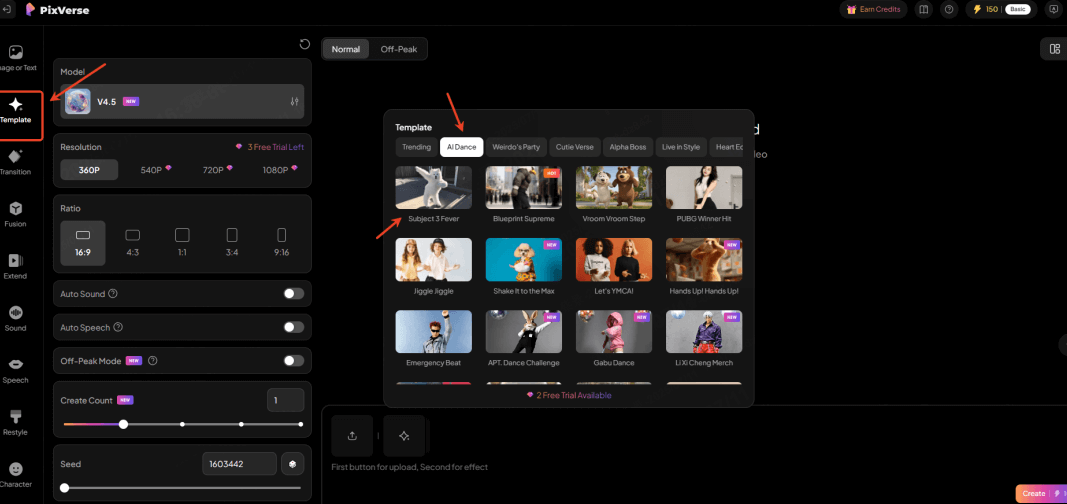choose ai dance on pixverse