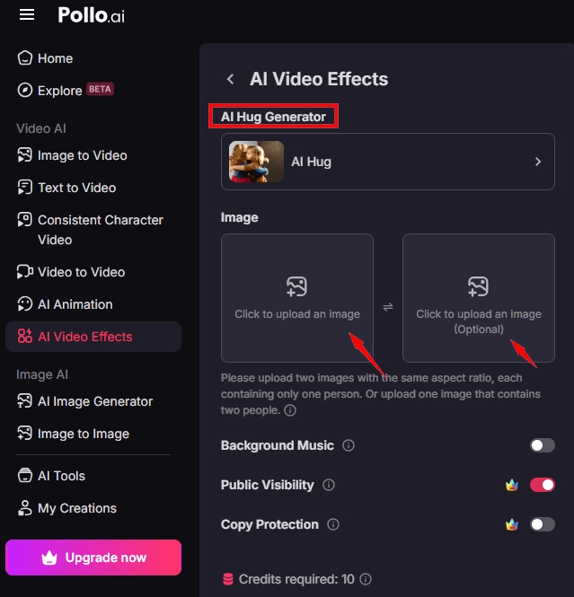 pollo ai hug upload image