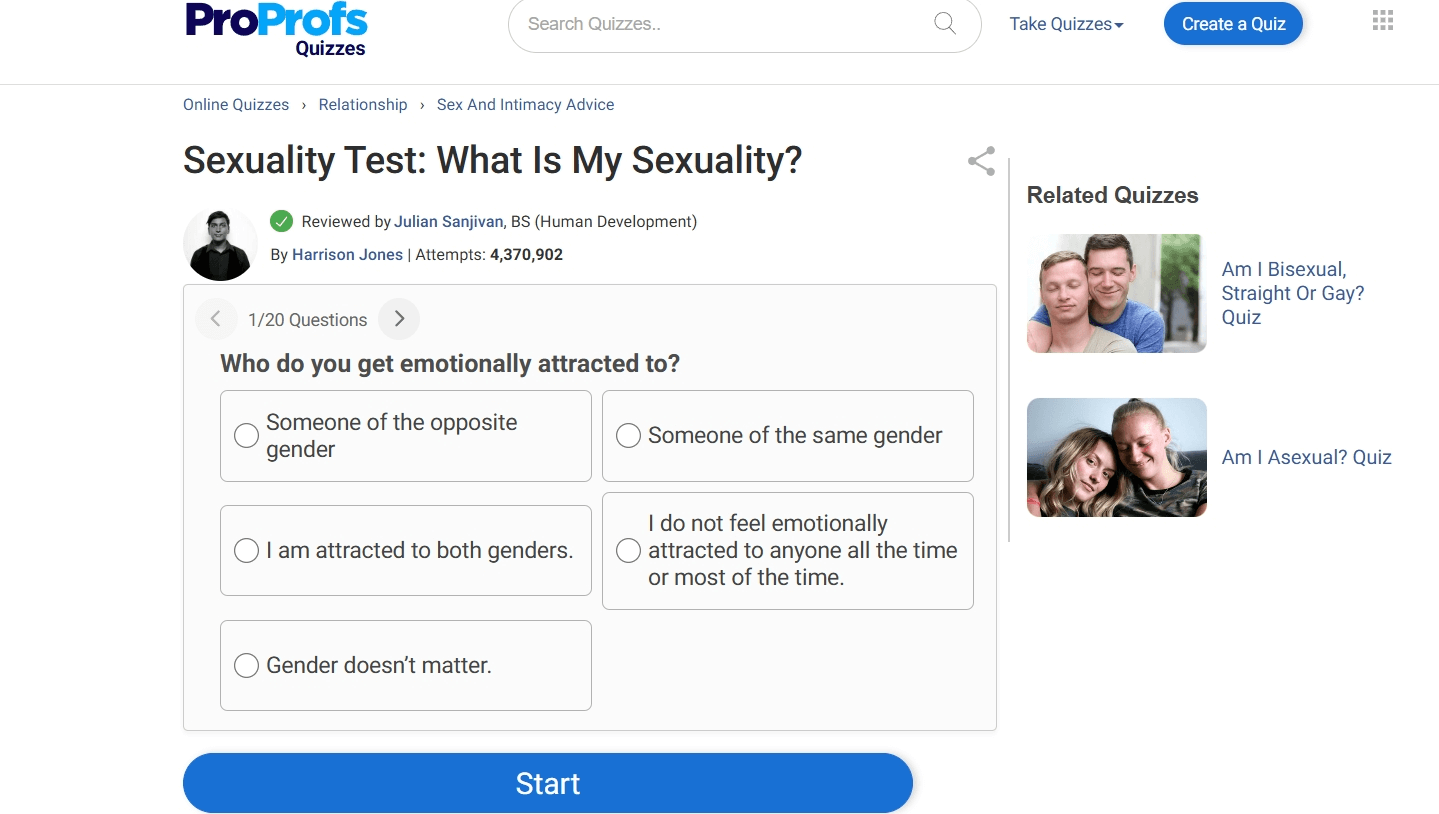 ProProfs sexuality quiz