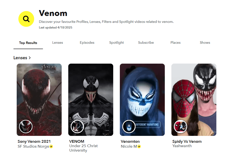 Snapchat venom filter