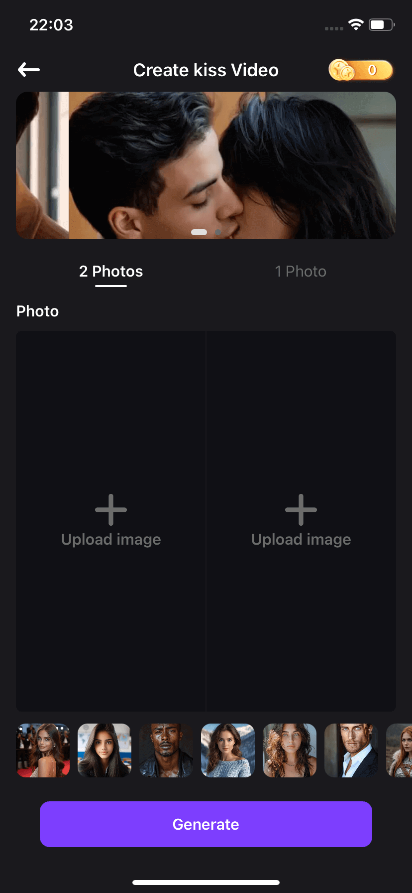 upload image to generate ai kissing video