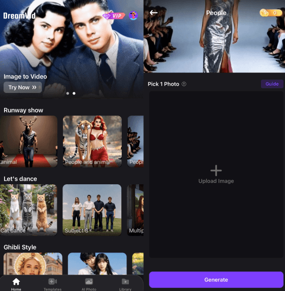 upload image to create ai catwalk video on dreamvid