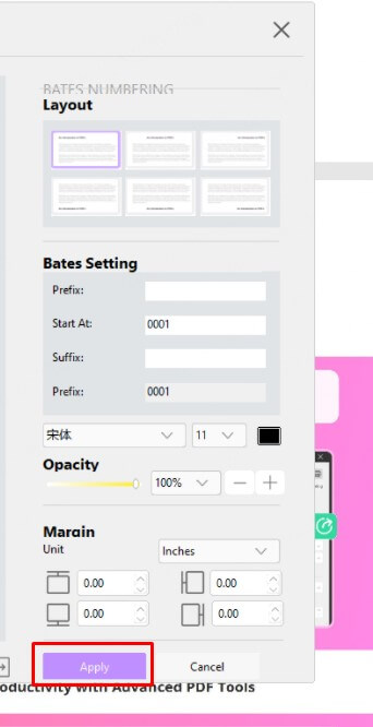 apply bates numbering