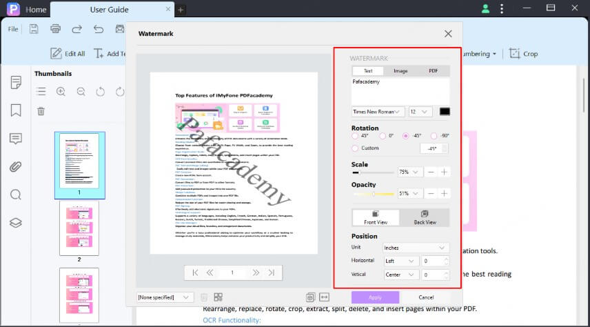 customize watermark settings