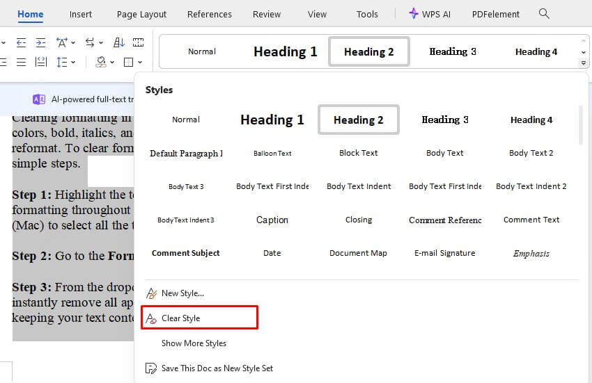 how to clear formatting in word