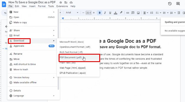 convert google doc to pdf