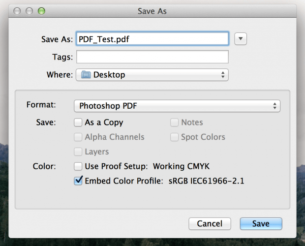 save jpg file to pdf via photoshop