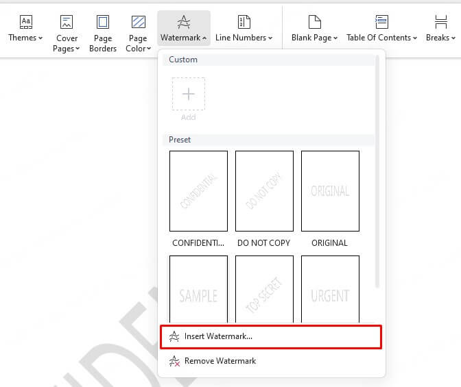 how to add watermark in word