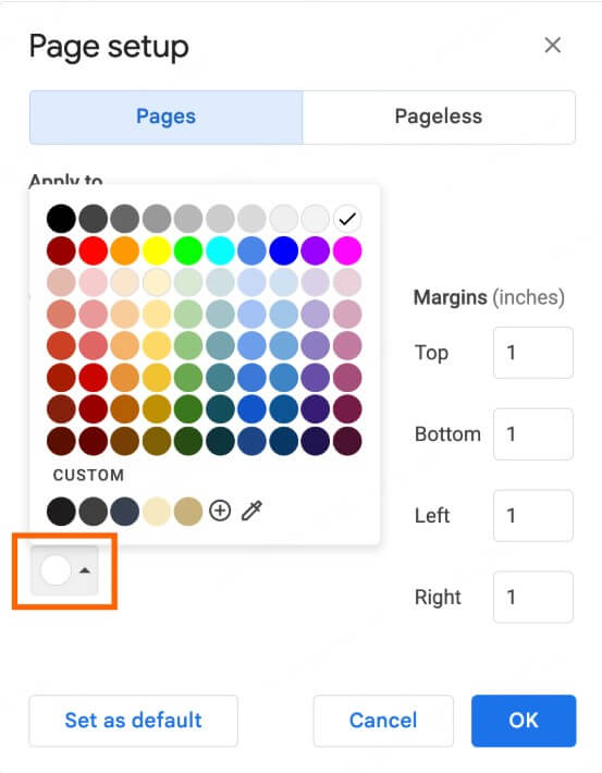 how to change background color on google docs