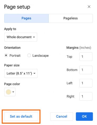 how to change background color on google docs