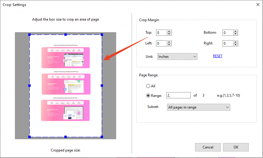 change pdf page size