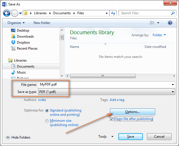 export word as pdf