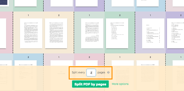 split pdf to 2 pages