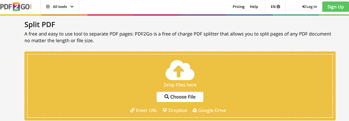 split pdf in pdf2go