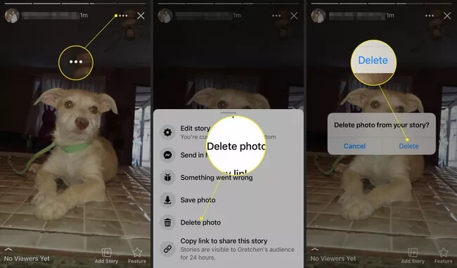 choose to delete photo or video on facebook app