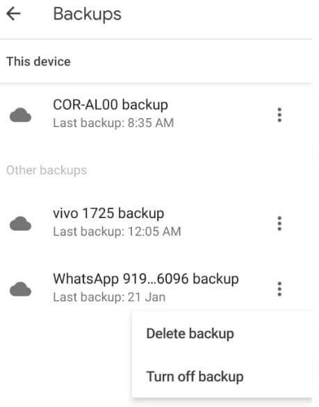 delete whatsapp back file in google drive on android