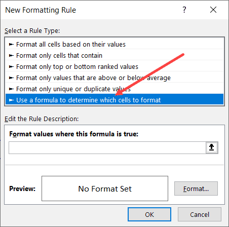 select the use a formula option