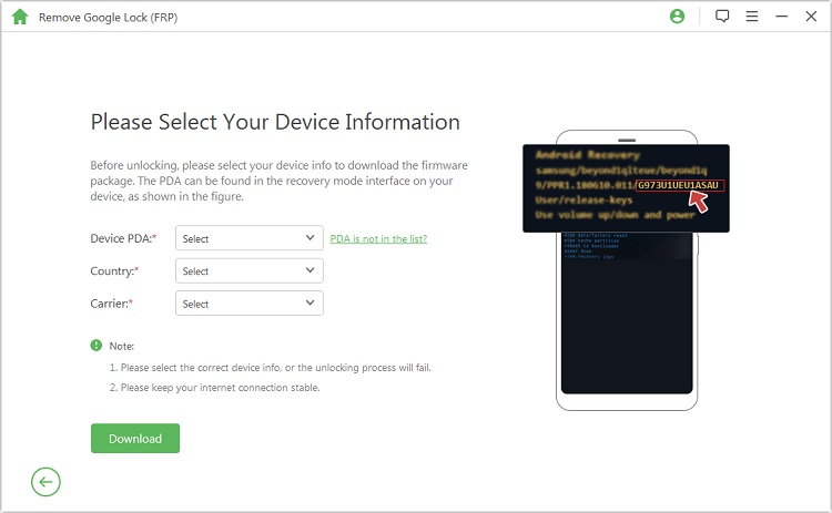 select your device information