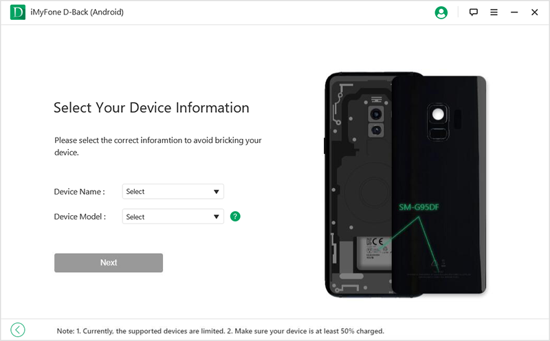 D Back for android choose device information