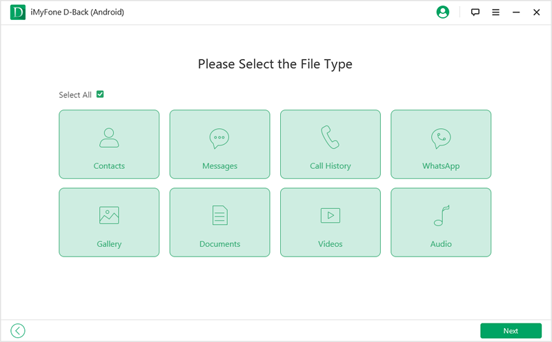 iMyFone D Back for Android select data type